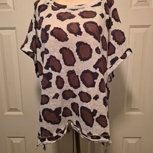 Women's Brown Leopard Print Short Sleeve Top